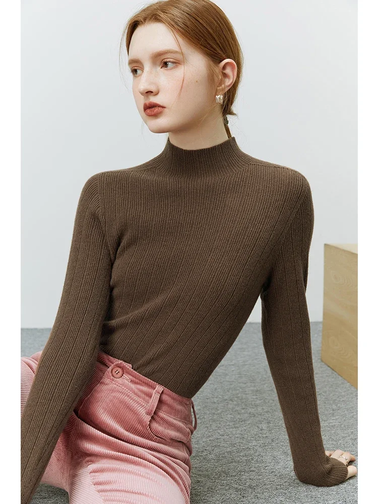 FSLE Versatile Slim Half High Neck Wool Bottom Sweater Women Autumn Winter Casual Style Inside Pits Solid Inner Pullover Female