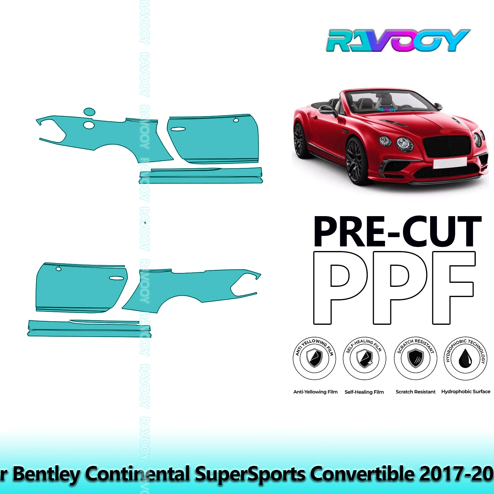 

For Bentley Continental SuperSports Convertible 2017-2018 8.5mil Pre-Cut PPF Door & A/B Pillar Kit TPU Paint Protection Film Set