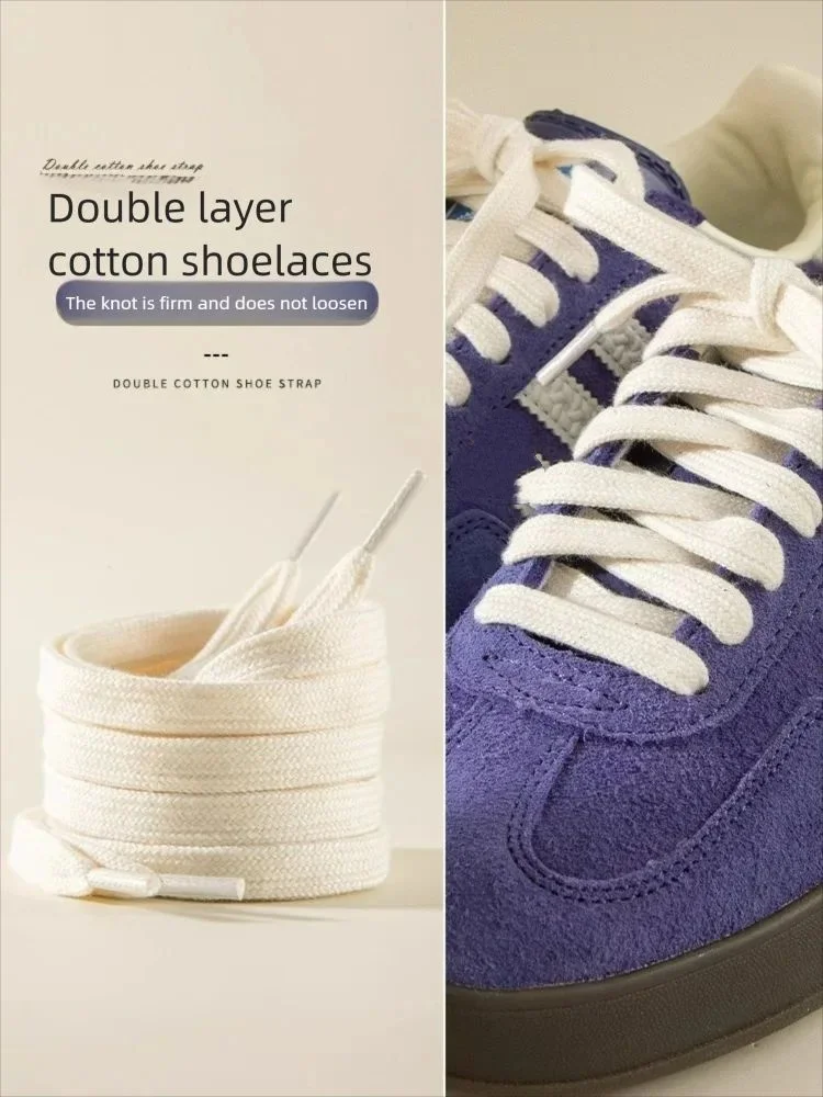 New Classic Pure Cotton Shoelaces Flat Shoelaces Sports Canvas Shoelaces for Men and Women Width 0.8cm Length 100/120/140/160cm - Image 2