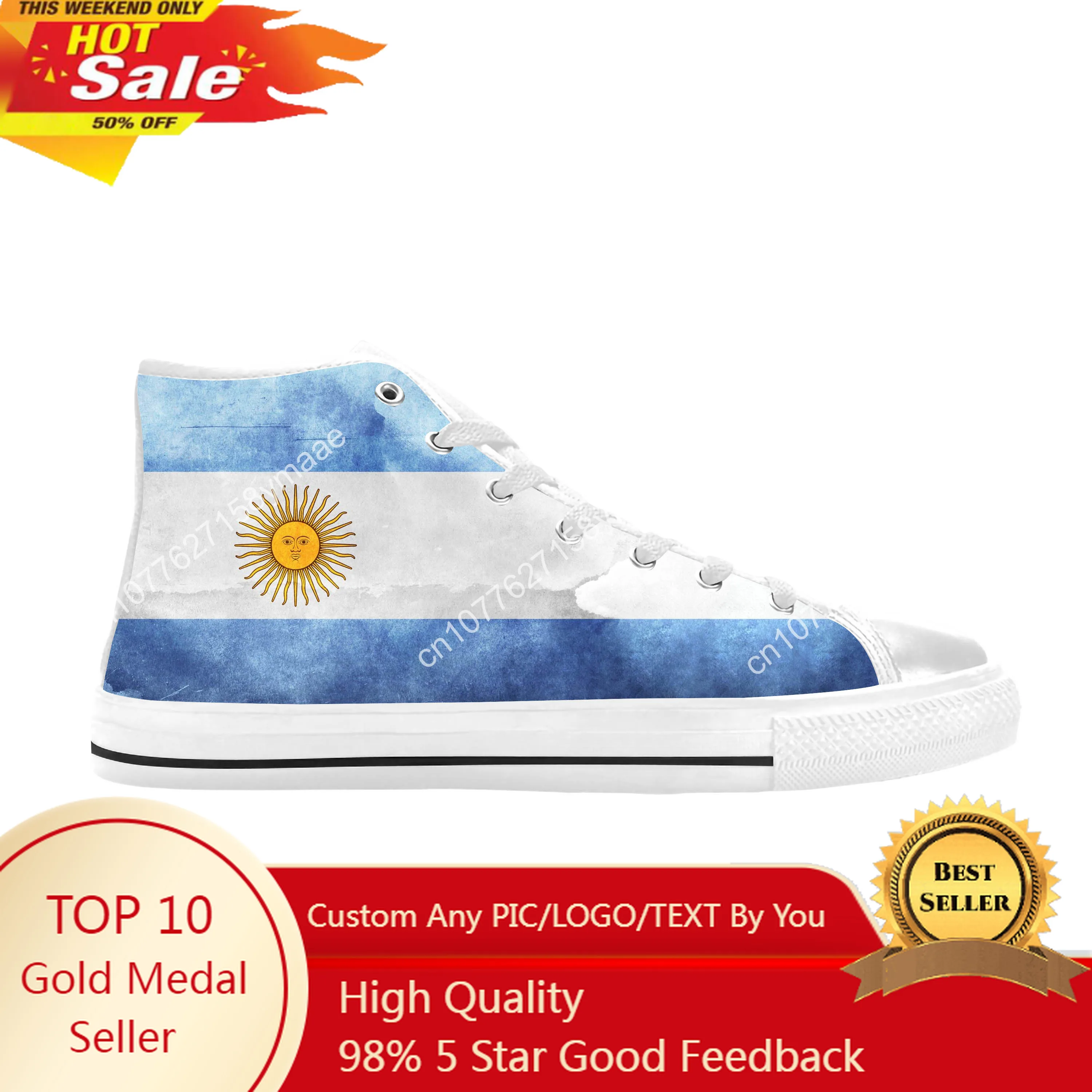 

Argentina Flag Argentinian Patriotic Pride Funny Casual Cloth Shoes High Top Comfortable Breathable 3D Print Men Women Sneakers