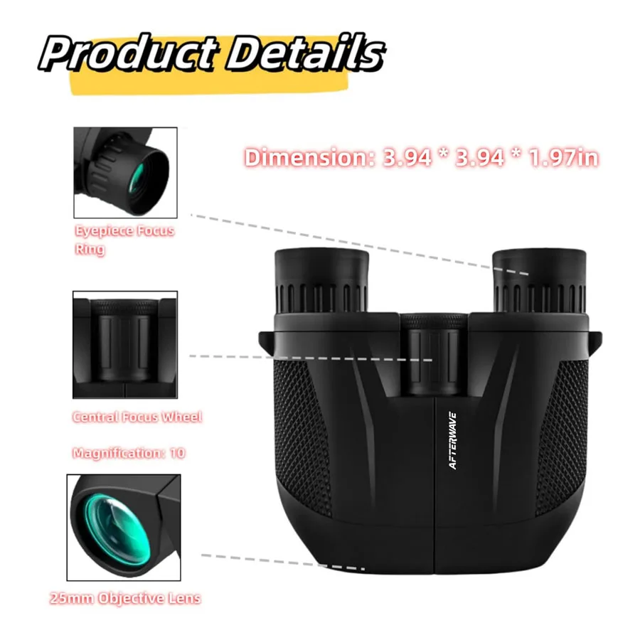 Portable Binoculars 10x25 For Adults And Children BAK4 Prism Outdoor Camping Bird Watching Theater And Music Concerts Hunting