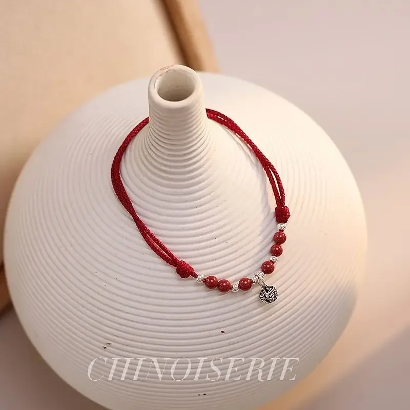 Chinese Style Red Rope Woven Anklet The Year  Life Gong Ling Women's Cinnabar Ancient Style Bell To Attract Wealth Ankle Chain