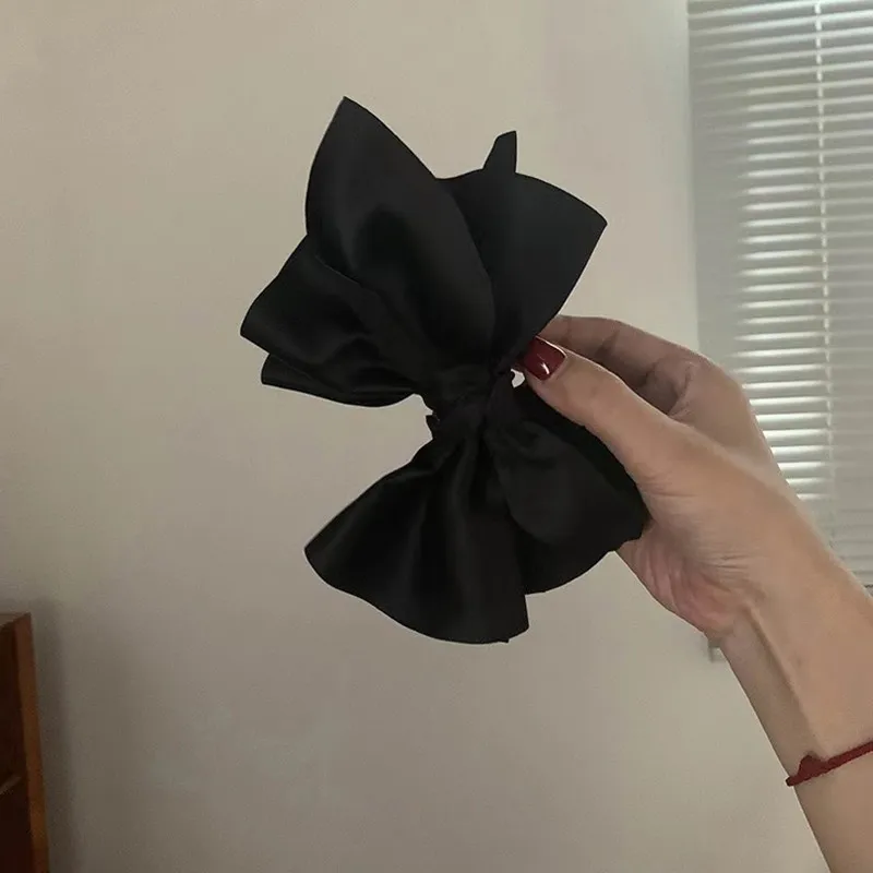 Große schwarze Schleife aus Satin, Haarklammer, elegant, rutschfest, starker Halt, Haarklammer für dickes Haar, Zubehör – Detail 5