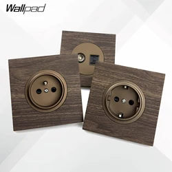 Wood Color Wall Socket Brown Aluminum Panel USB Charger Outlet EU French UK Universal Power Outlet 86x86mm