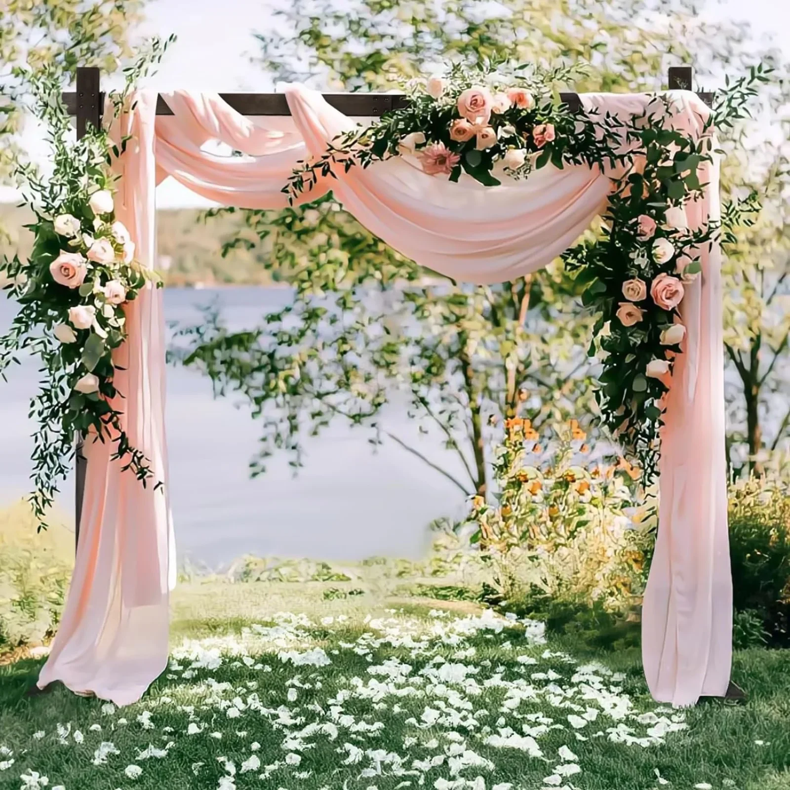 US Wooden Wedding Square Arch 7.2ft Backdrop Stand for Ceremony, Rustic Wedding Arches for Indoor Proposal Party