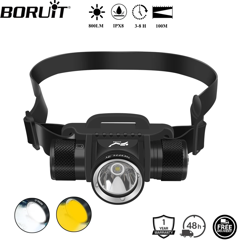 

BORUiT HP900 Scuba Diving LED Headlamp Powerful 800LM IPX8 Waterproof Headlight Underwater 60M Dive Head Torch