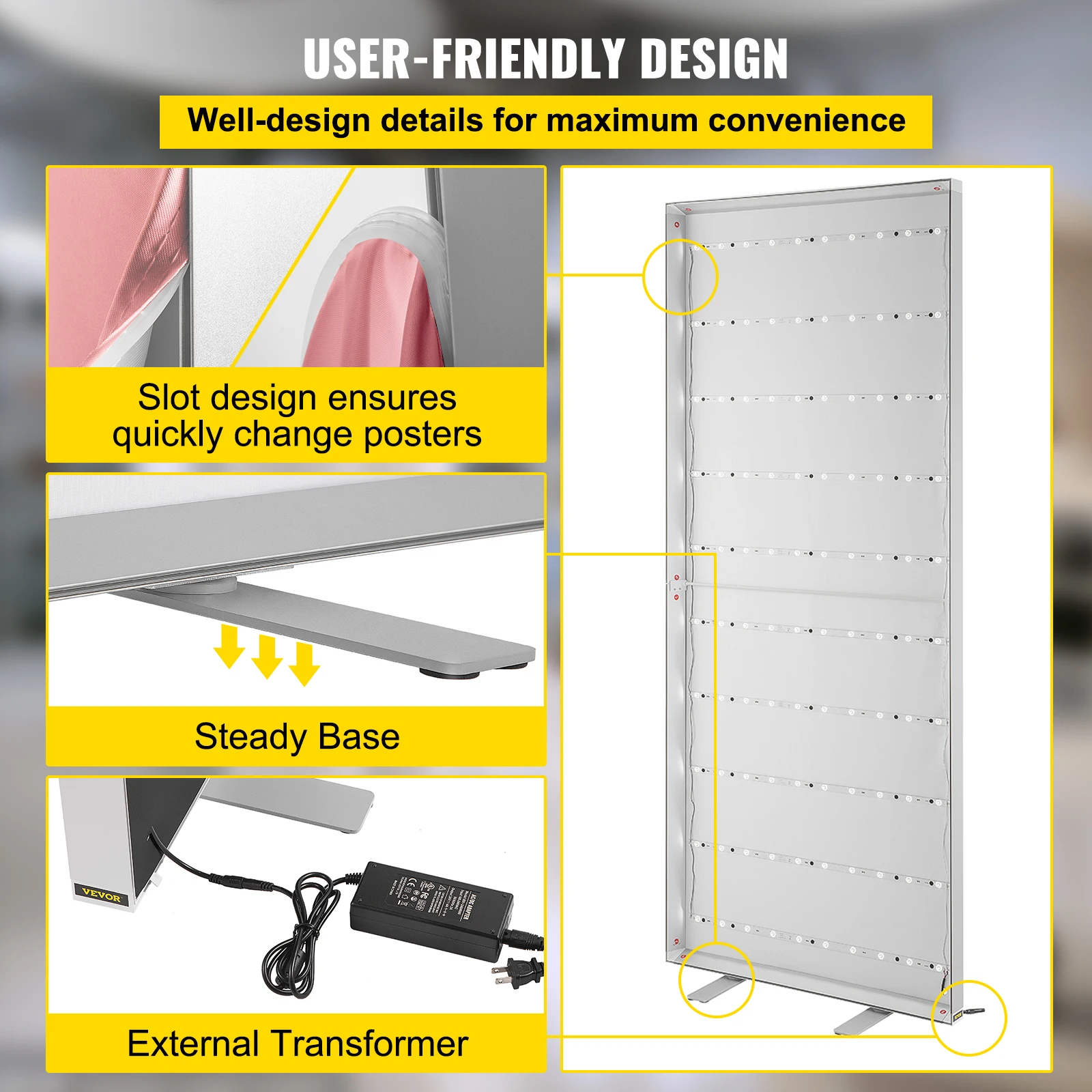 VEVOR بوستر ضوئي ليد إطار 34 "x 80" كبير الرصيف تسجيل الخلفية صندوق إضاءة مع إطار من الألومنيوم ومستقر قاعدة ملصق الإعلان