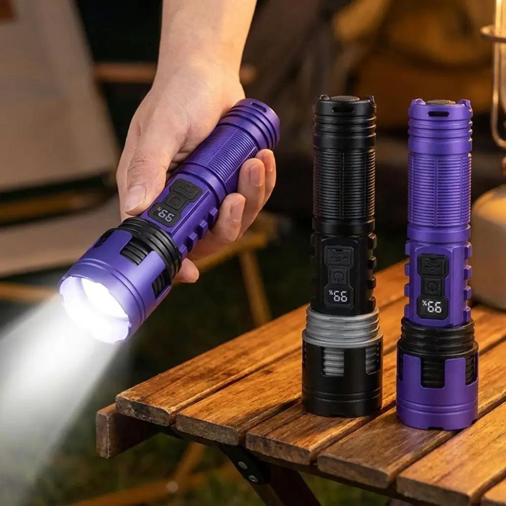 Telescopic Zooming Strong Flashlight Digital Power Display COB Flood Handheld Spotlight Waterproof Long Lasting Runtime