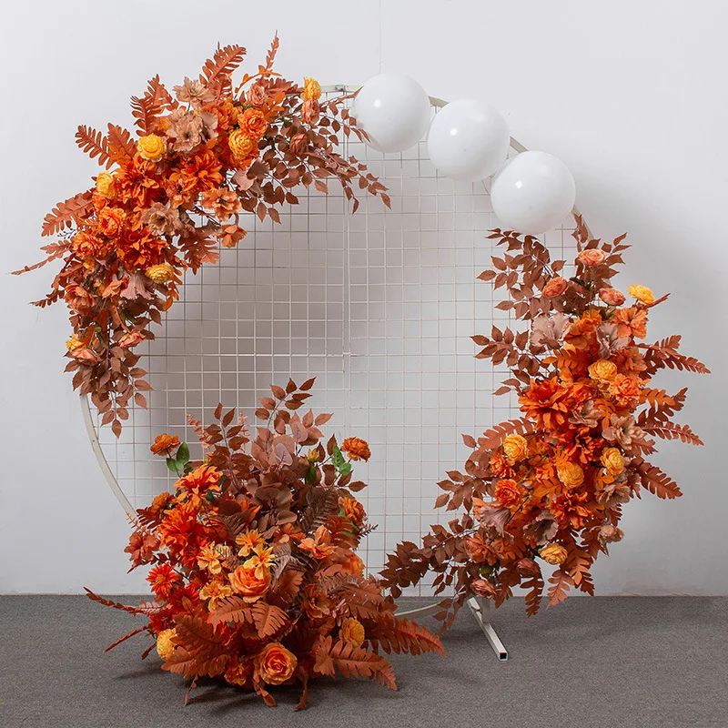 

Custom Burgundy Orange Silk Artificial Flower Arrangement Wedding Arch Blue Flower Runner Natural Touch Mother's Day Halloween