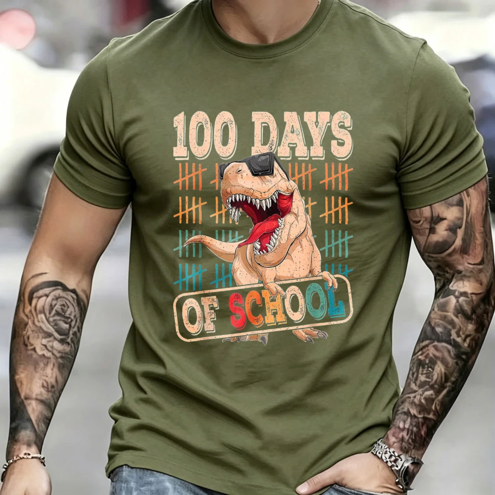 100 Days of School Cool T-Rex Dinosaur Count Mark Graphic T Shirt  Unisex Cotton Tee Teacher Gift Casual  School Party Wear Tops