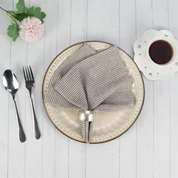Narrow Striped Cotton Linen Blended Dinner Table Cloth Napkins Placemats Tea Towels Set of 12 pcs 40x40cm for Events & Home Use