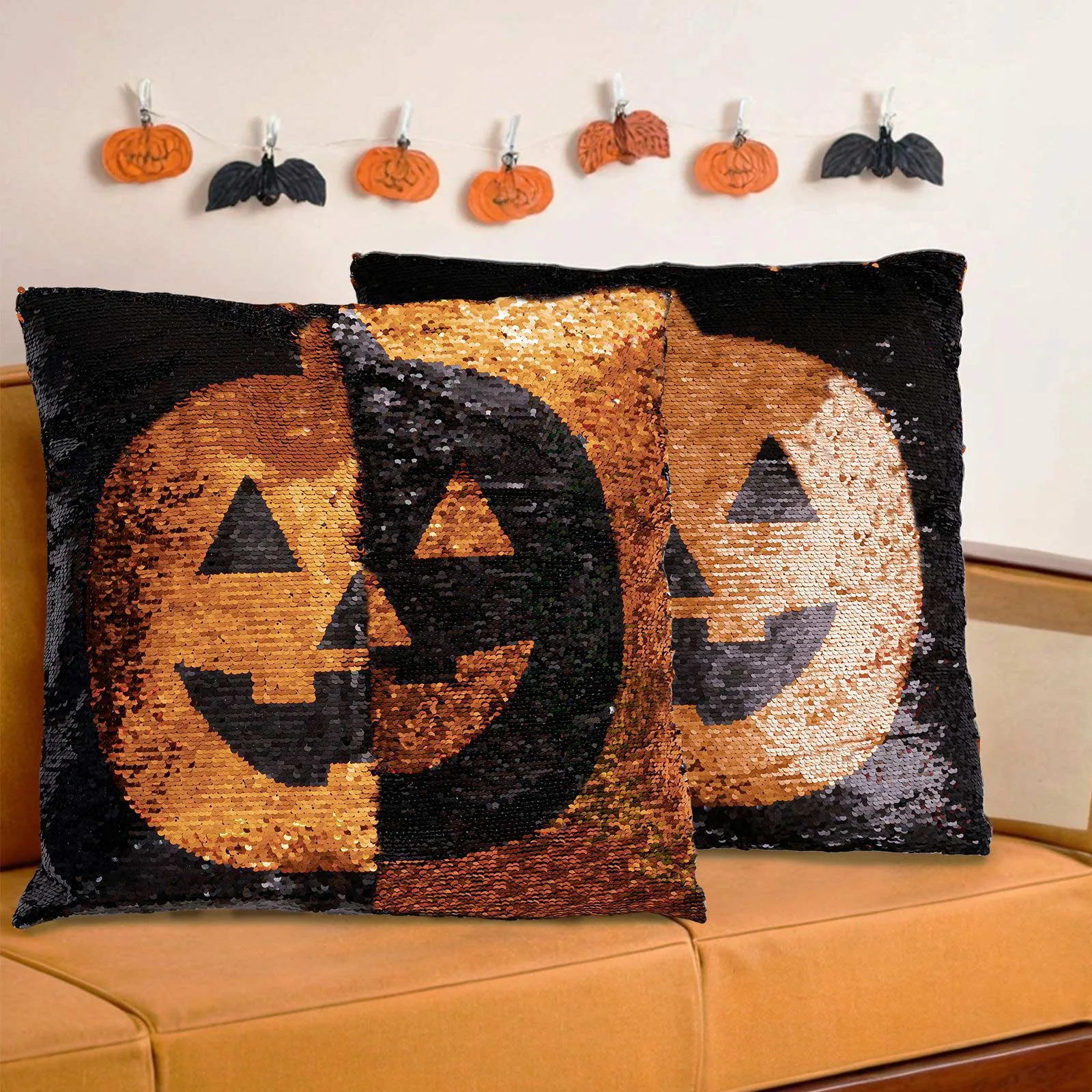 

Halloween Pillows Two Tone Sequins Throw Pillow Cushion Case Diy Case Double Sides Decorative Pillows Halloween Sequin Cushion C