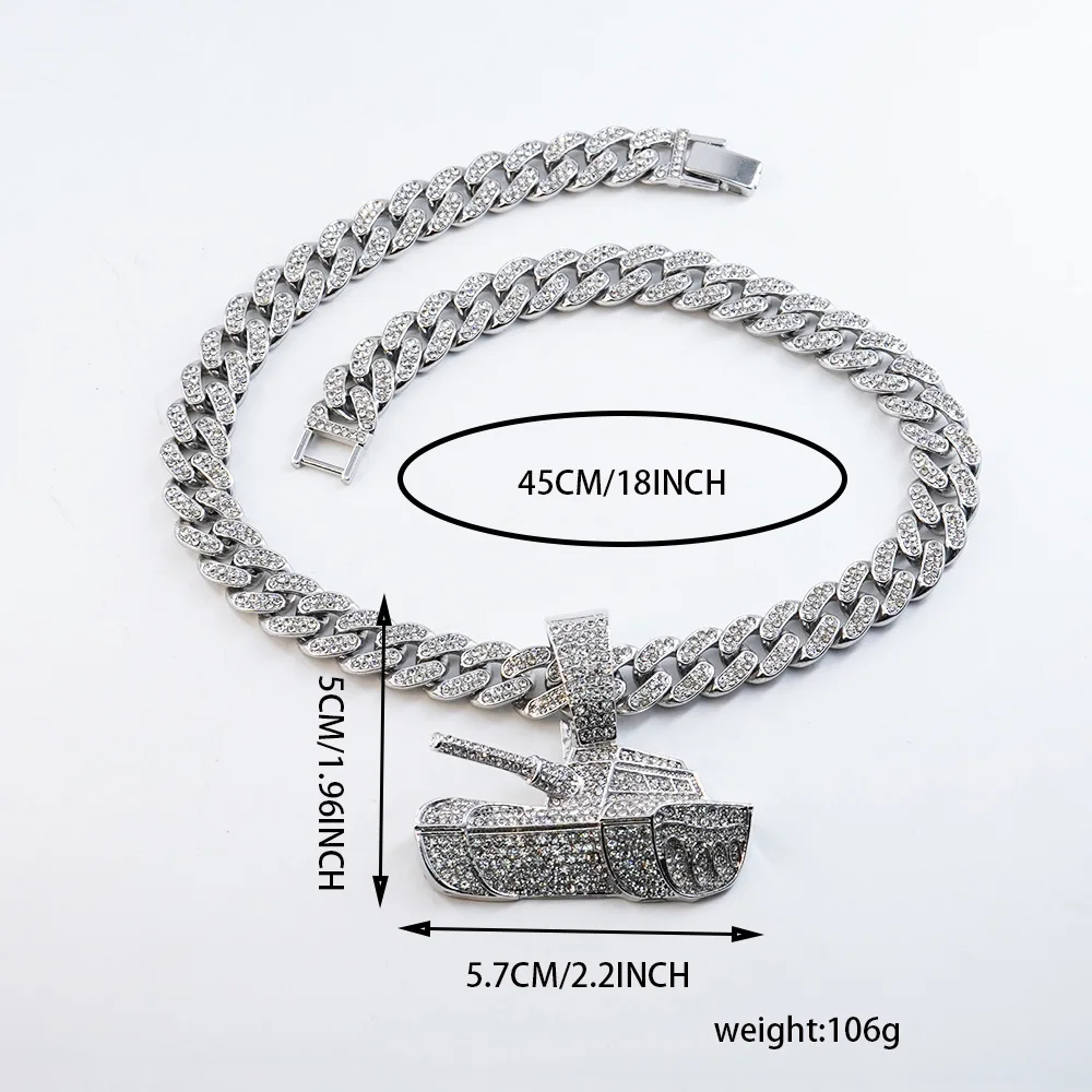 DIY accessories European and American cross-border full diamond tank pendant necklace European and American style men hipster hi