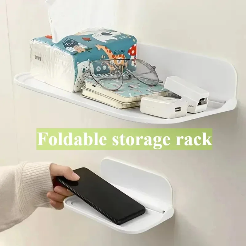 Wall-mounted folding box, space-saving, no-hole shelf, mobile phone holdall, WIFA router, kitchen