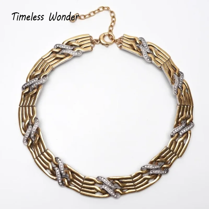 

Timeless Wonder Retro Zircon Geo 2 Tone Pave Necklace Women Designer Fine Jewelry Trendy Rare Classy Sweet 4612
