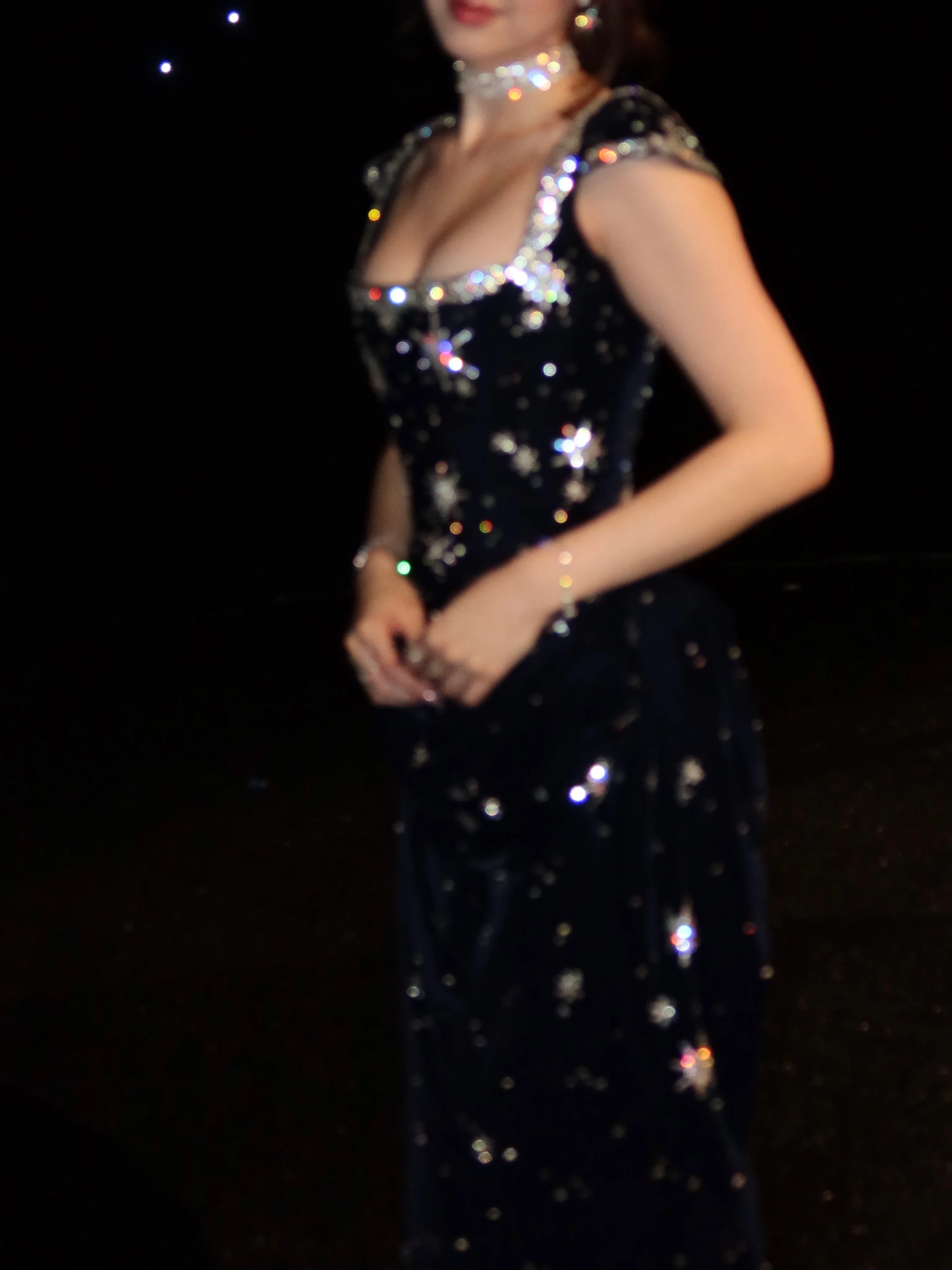 Ofherown Black Velvet Star Maxi Dress Women Square Neck Prom Dress Elegant Formal Evening Gown Party Dress 2026