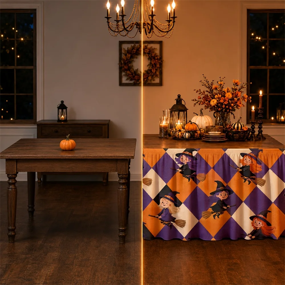 Tablecloth with Halloween witch diamond pattern for festive autumn October celebrationxzj
