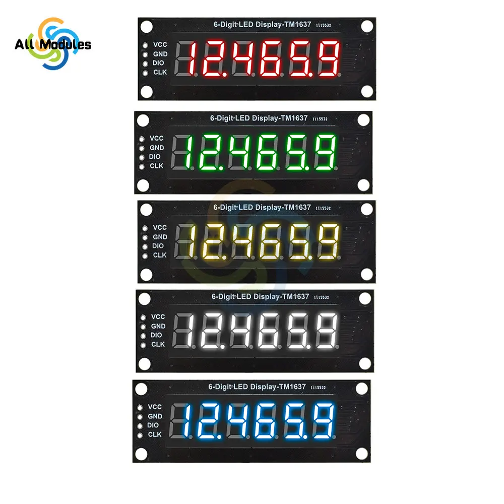 0.36 inch TM1637 Digital LED DIsplay 6 Bits 7 Segment Digital LED DIsplay Module I/O Interface 5 Color Available for Arduino