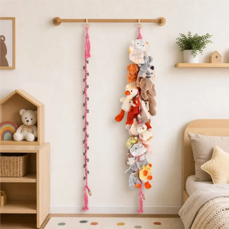 Vertical Style Wall Hanging Plush Doll Storage Rack Saves Space Metal Clips Stabilize Display Rack Weaving Art Storage ZJ462