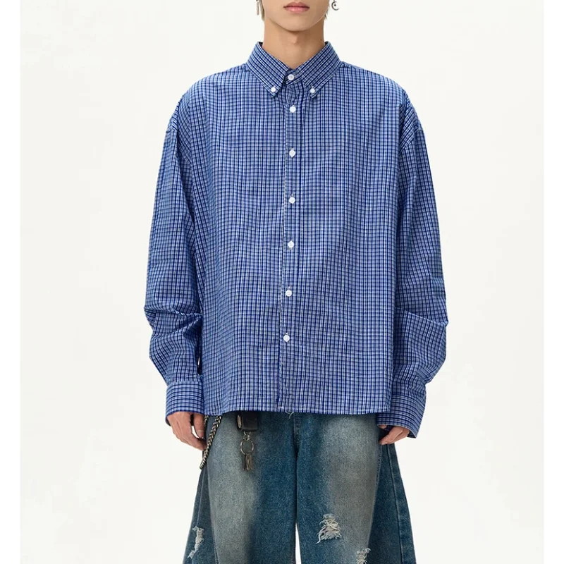 

Уличная одежда в американском стиле ретро, клетчатая рубашка с длинными рукавами для мужчин, весна-осень, новый стильный дизайн, универсальный свободный модный топ