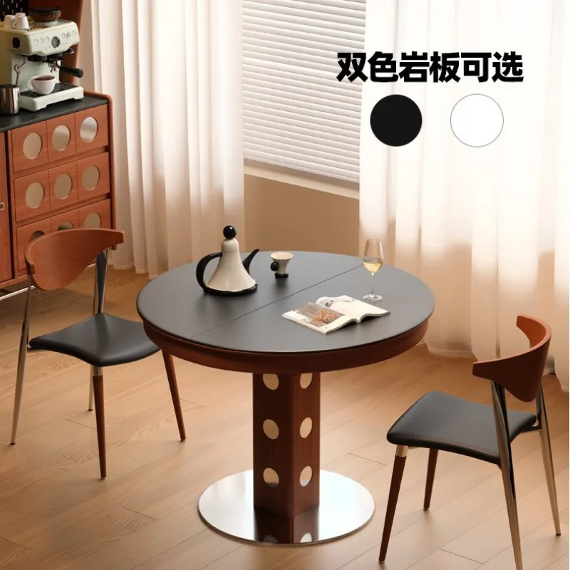 solid wood retractable functional dining table black new oval folding round table household small apartment dining table