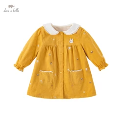 Dave Bella Girls Cotton Dress Girls Autumn Dress Kids Sweet Cute Dress Children Casual Yellow Dress 2-7 Years DB3223497