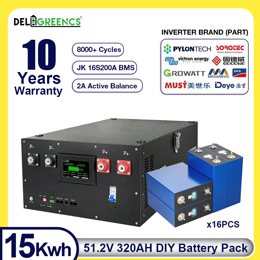 

Хранение солнечной энергии 51,2 В 320 Ач CATL DIY Аккумулятор Batt Queen Штабелируемый JK 16S200A BMS Активный балансирующий CAN RS485 EU Stock
