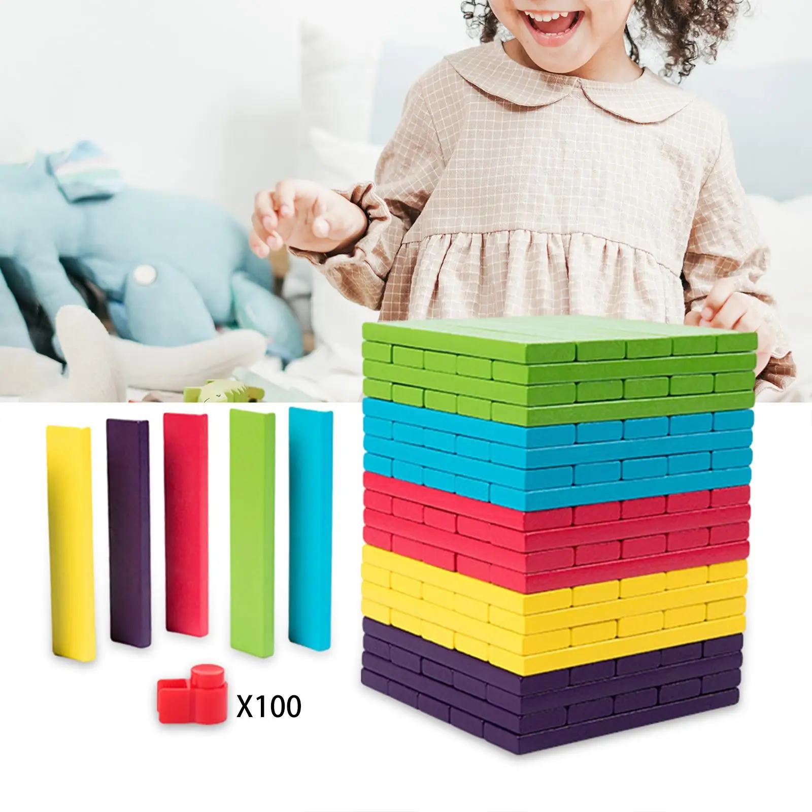 100x Wooden Blocks Stacking Game Preschool Learning Board Games Puzzles for