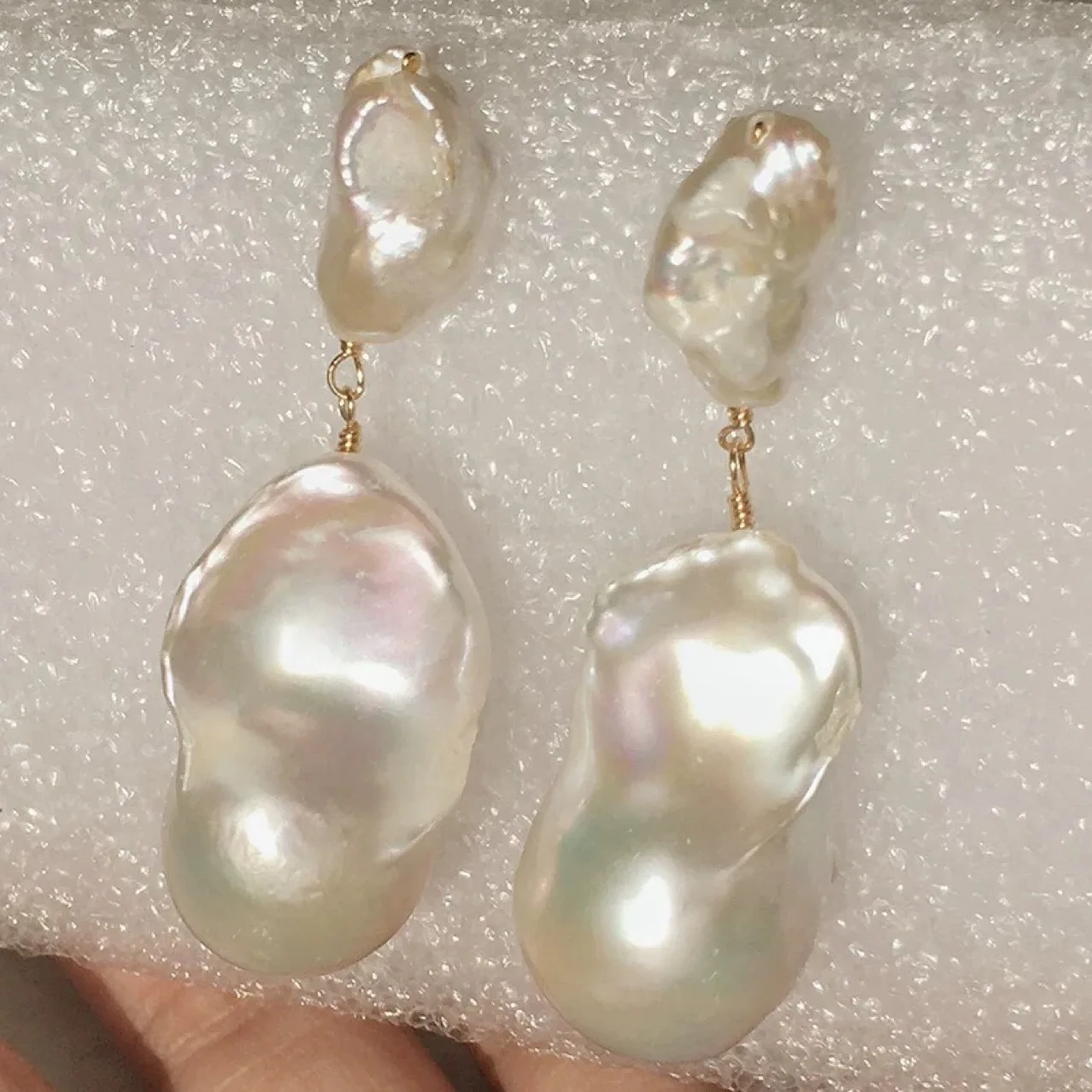 Exquisite handmade big fish tail natural South Sea Baroque pearl earrings 925s