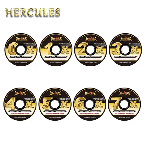 HERCULES Tippet de pesca con mosca 100% fluorocarbono, paquete de 3 con soporte para fly Tippet, carrete tierno 1X-7X 2,53 LB -12,78 LB 55YDS