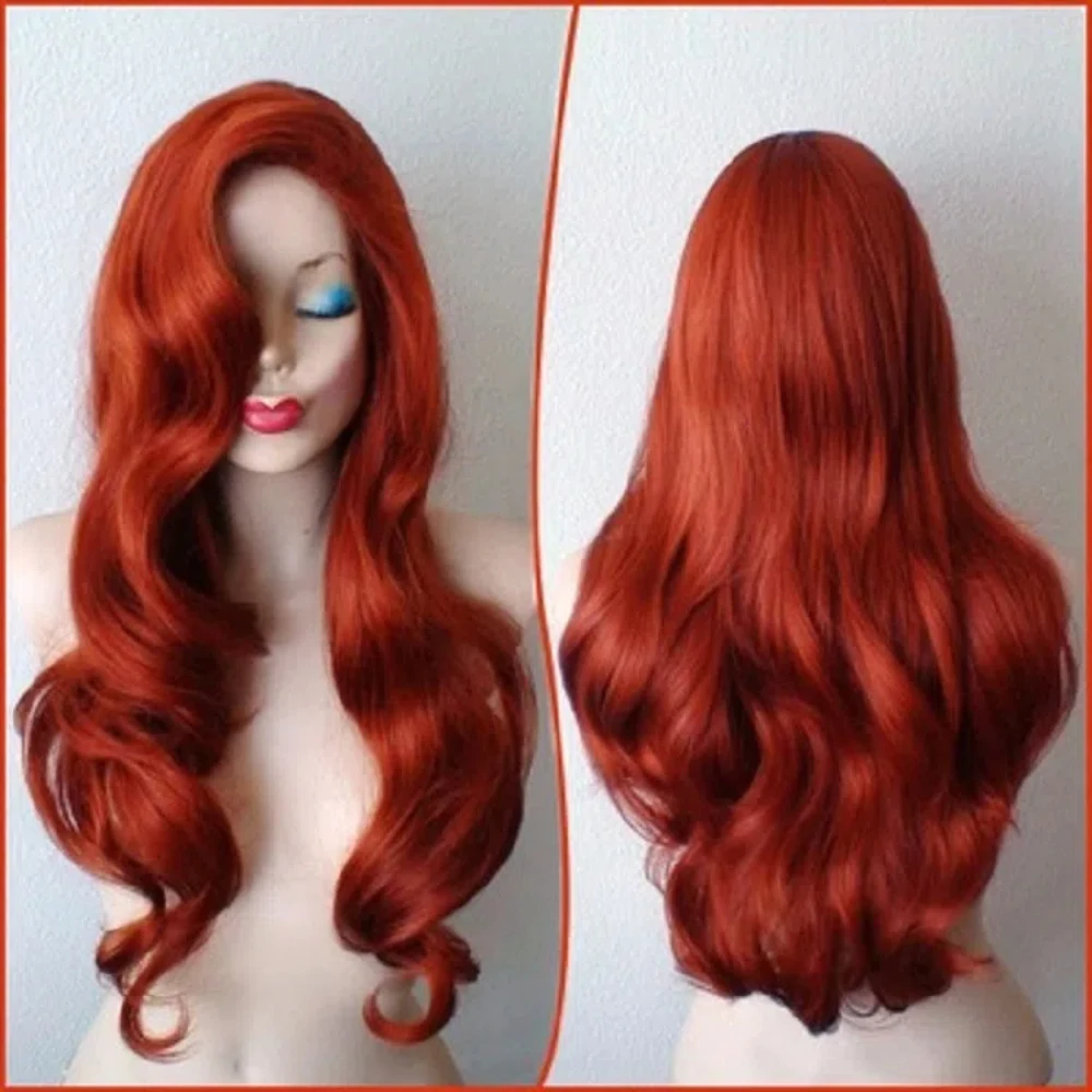 

Jessica Rabbit Long Wavy Copper Red Wigs Halloween Cosplay Women Wig Red Little Mermaid Princess Ariel Wigs Party Costume