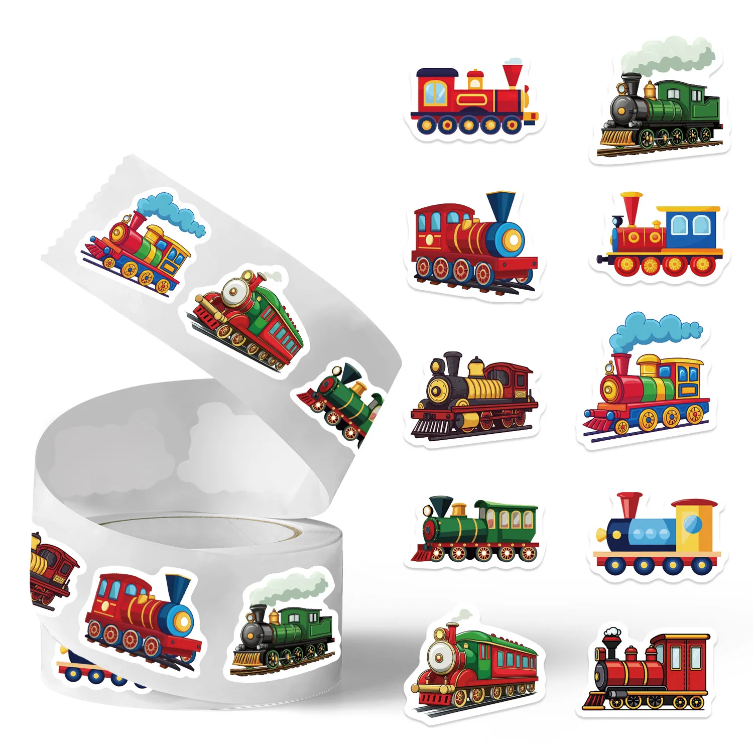 500pcs Roll Stickers Cartoon Train Decorative Decal Crafts Scrapbook Guitar Water Bottle Gift Packaging Stickers Present Gifts