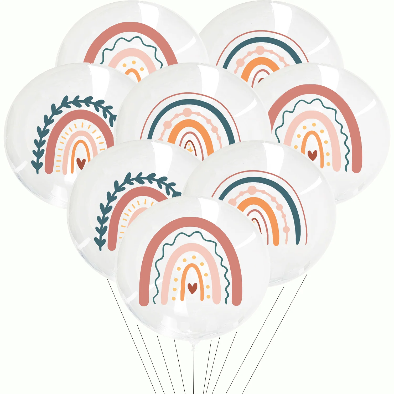 Ballons arc-en-ciel Boho Bobo 18 pouces, autocollants pastel avec bulle transparente, fournitures de fête d\'anniversaire et de mariage