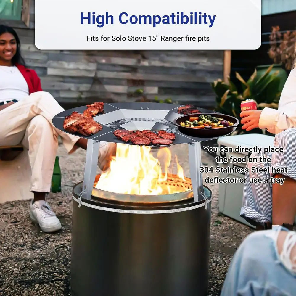 Ranger 15 Solo Stove Heat Deflector, 304 SS Diffuser, Grill Gloves & Fix Hoop, Camping Heat Management Accessory