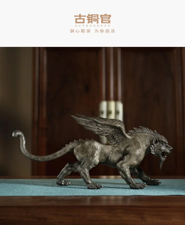 RU HU TIAN YI NEW TOP COOL GOOD LUCK Supernatural  Mythical Animal Dragon Lion tiger Bronze carving statue HOME company