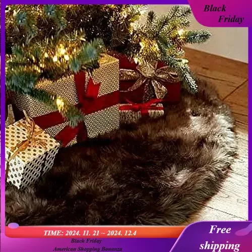 Brown Faux Fur Christmsa Tree Skirt, Holiday Teasure, Seasonal Decorating, Plush, Soft, Fluffy and Furry, Christmas Fun,