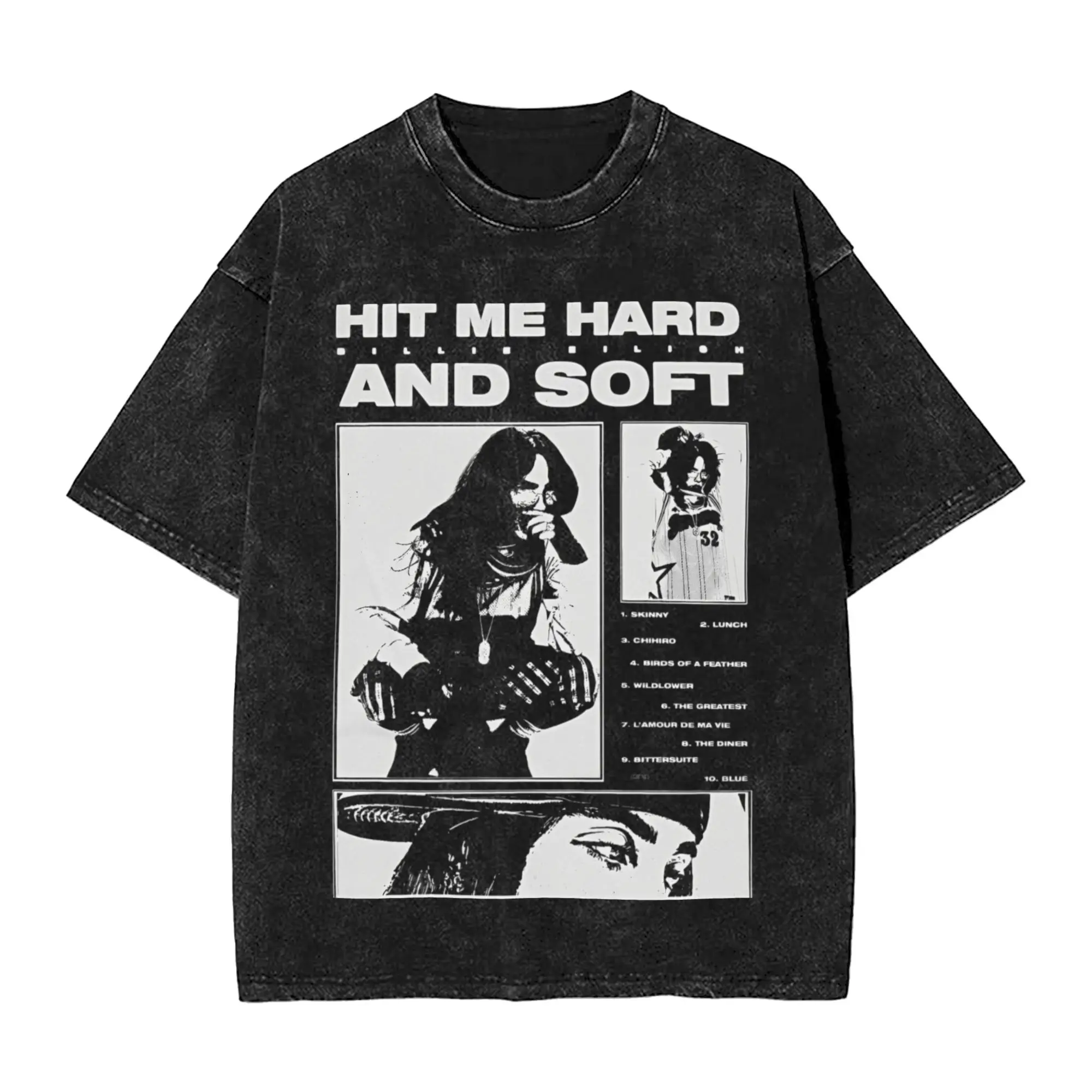 

B-Billie-Girl E-eilish Washed T Shirt Music Pure Cotton Clothing Novelty Short Sleeve Round Neck Tee Shirt Plus Size T-Shirts