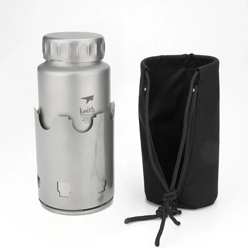 مجموعة تخييم تيتانيوم KEITH - كوب زجاجة تيتانيوم خفيف الوزن وخالي من البلاستيك وموقد خشبي مع حقيبة حمل من القماش #6