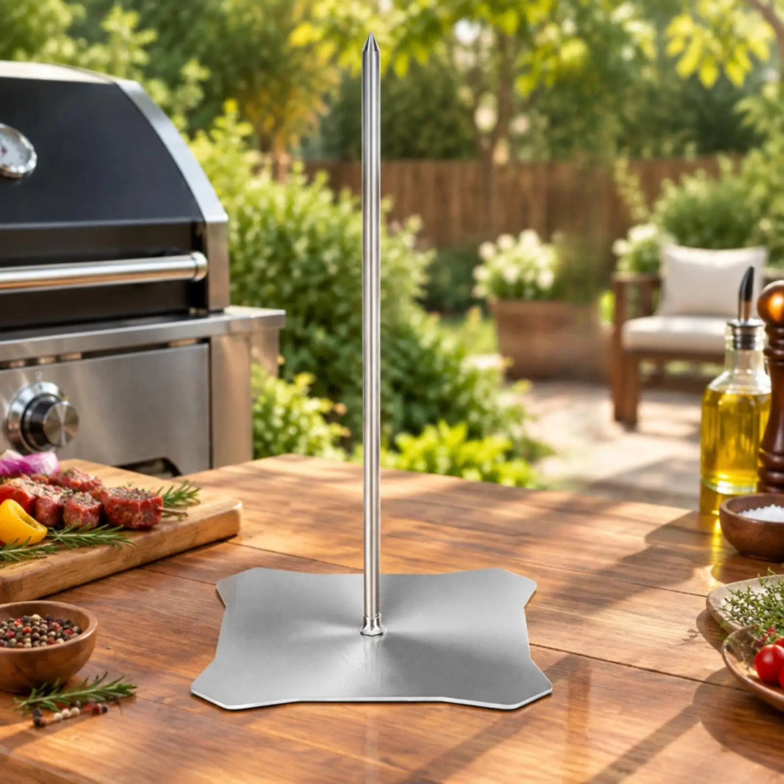 Vertical Meat Roaster Rack 304 Steel for Outdoor Gas Grill Barbecue Rotating Skewer Holder Cooking Tool