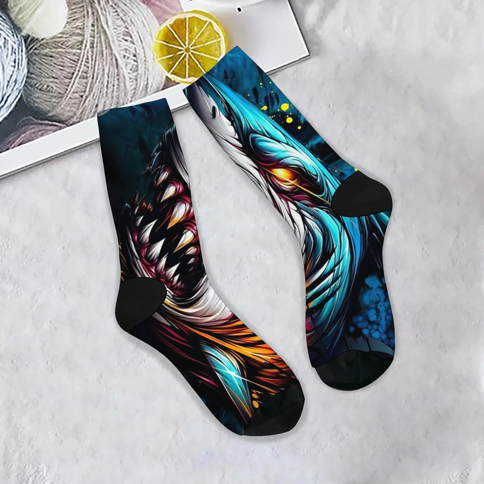 Angry Shark, новинка, забавные мужские носки, сумасшедшие уличные носки в стиле хип-хоп, модные удобные теплые повседневные спортивные носки в стиле ретро, подарок на вечеринку