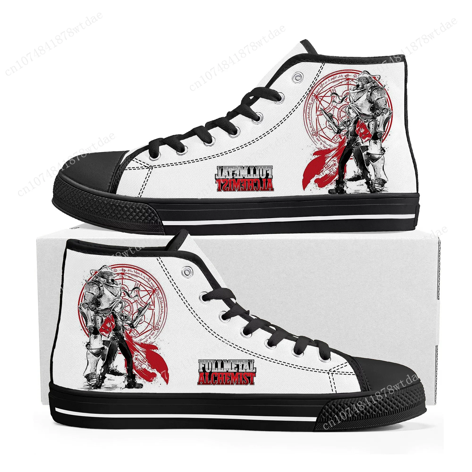 Fullmetal Alchemist High Top Sneakers Mens Womens Teenager Edward Elric High Quality Canvas Sneaker Cartoon Custom Made Shoes