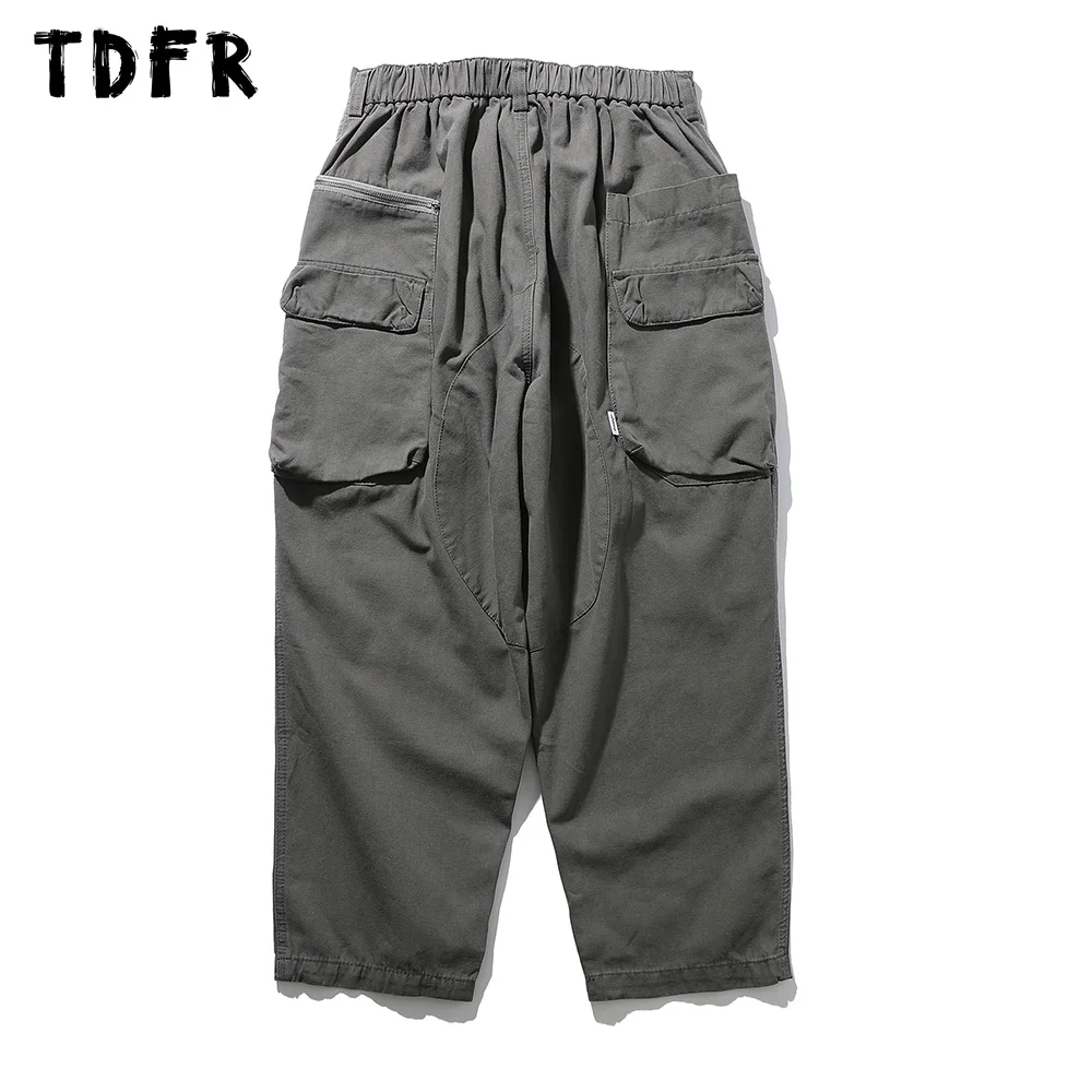 Zipper Pocket Cargo Pants Mens Casual Safari Style Loose Wide Leg Elastic Waist Camping Trousers Men