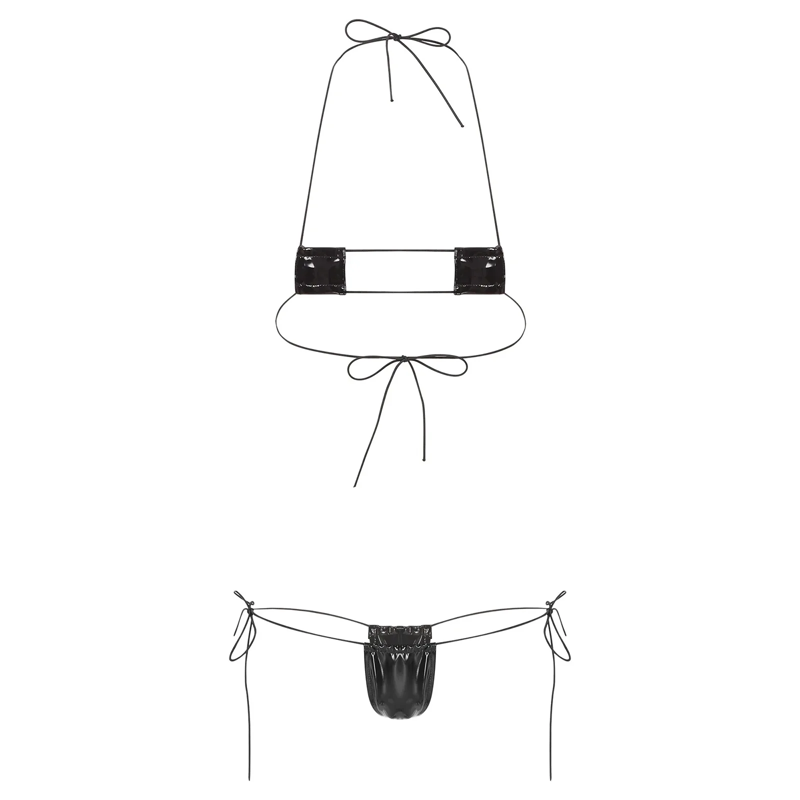 

Womens Micro Bikini Halter Neck Triangle Bra with Mini Tie Side Panty 2 Piece Swimsuit Extreme Swimwear Lingerie Set Clubwear