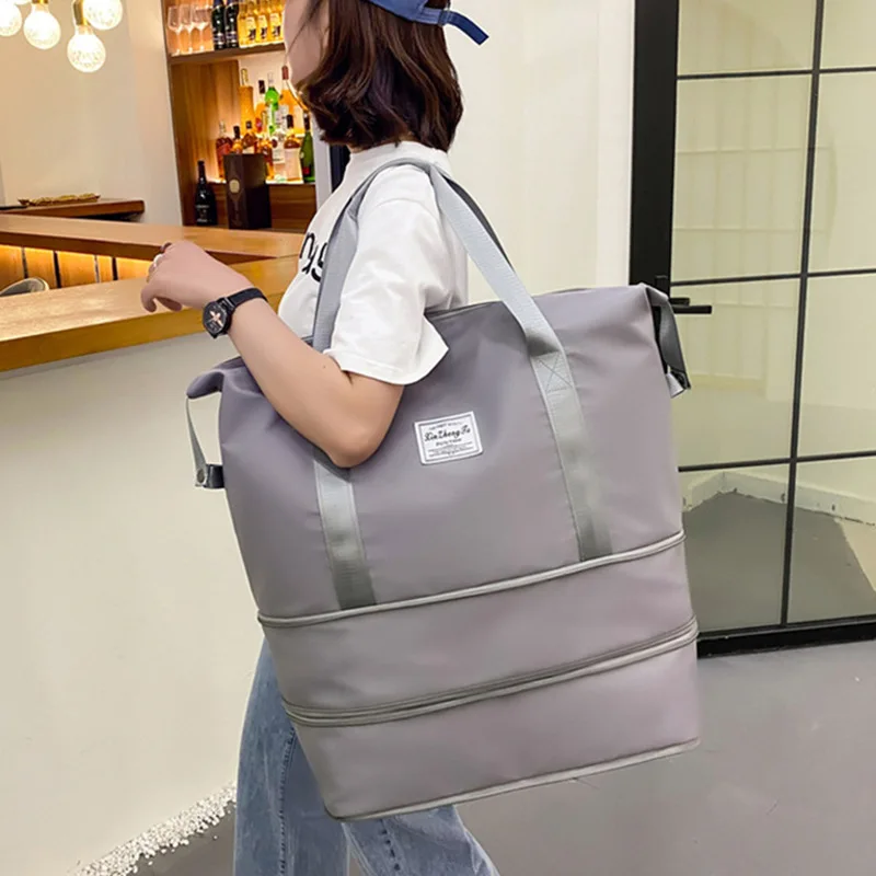 

2024 Women's New High end design Double Layer Fold Large Capacity Travel Luggage Bag with Dry Wet Separation Portable Sports Bag