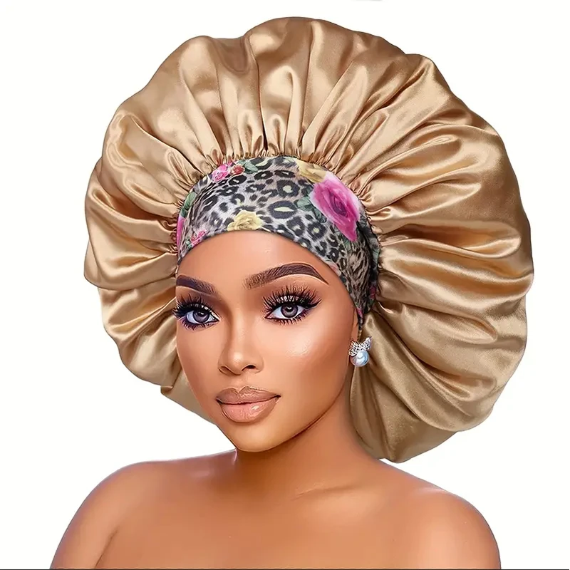 Vrouwen Extra Grote Zijdeachtige Satijnen Haarmuts Dik Haar Slaapmuts Elastische Band Beanie Afrikaanse Headwrap Bloem Tulband Chemo Caps