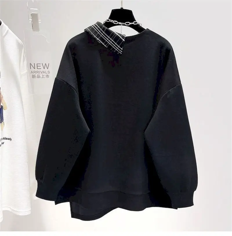 Fashion Design Pullovers Women Spring Autumn Trendy Fake Two-piece Pullover Loose Oversized Sweatshirts Splicing Top Y2k Clothes