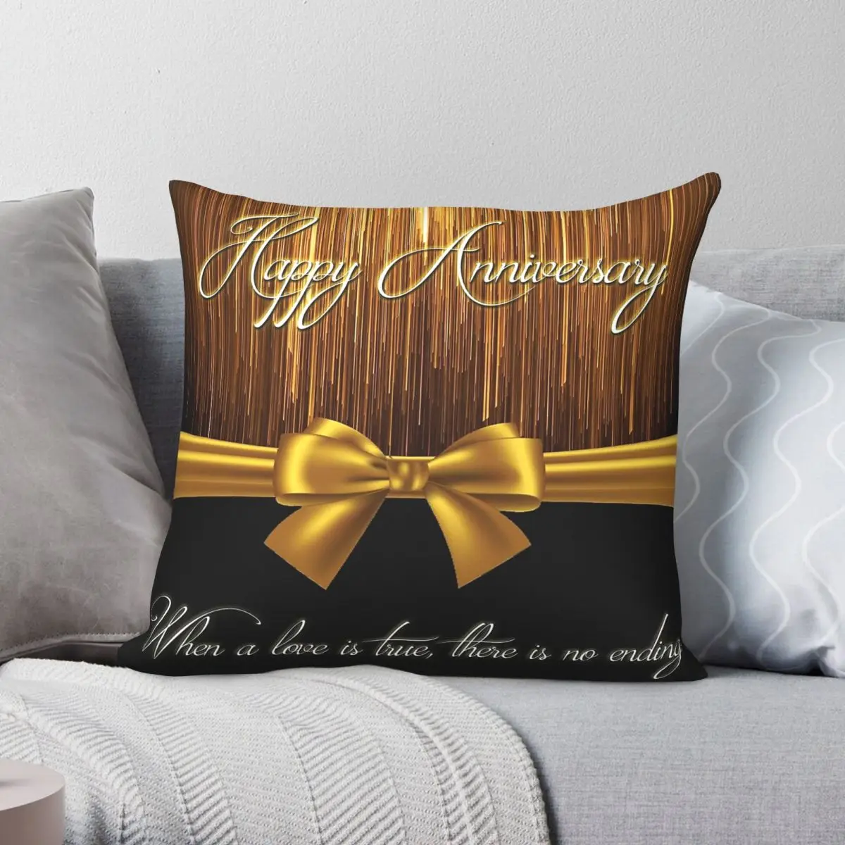 Happy Anniversary Square Pillowcase Polyester Linen Velvet Pattern Zip Decor Throw Pillow Case Bed Cushion Cover