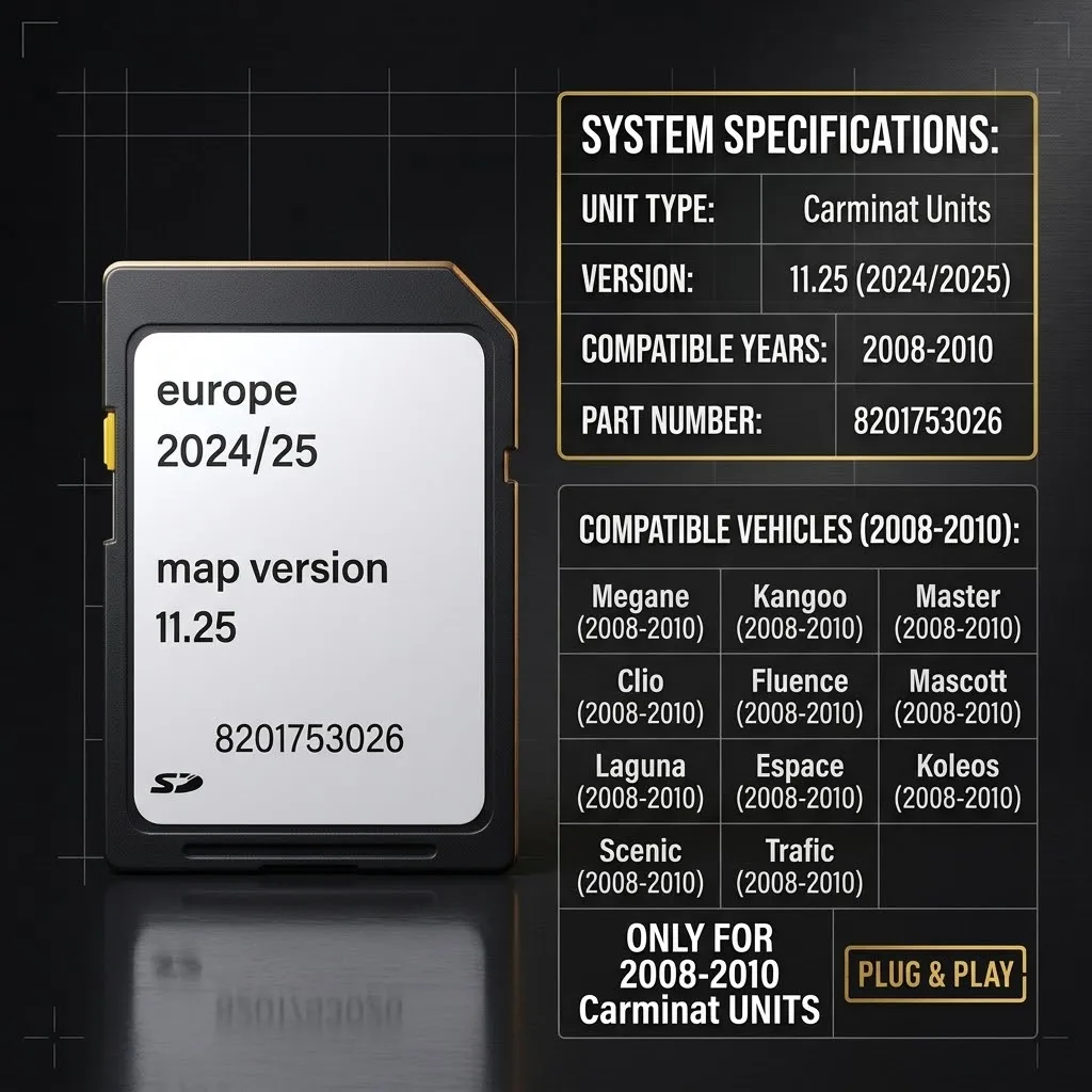 GPS Sat Nav Map SD Card Ver.11.25, Compatible with Renault Carminat System, 2024/2025 UK & Europe Navigation Map