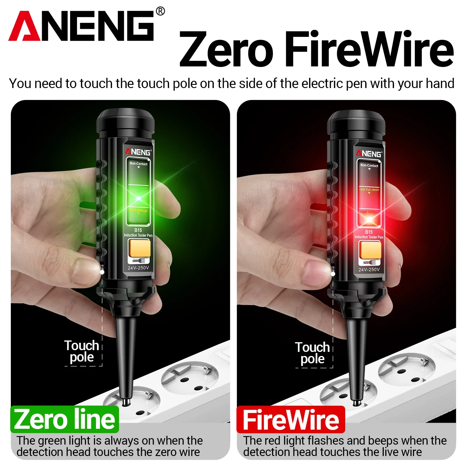 No contact electric pen tester ANENG B15 24-250V ACWire Breakpoint DetectorSlotted Screwdriver with Flashlight Electric Test Pen image 3