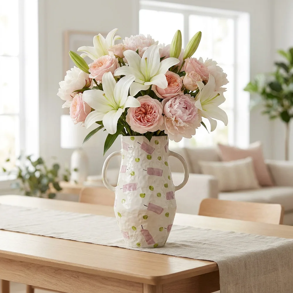 Modern Minimalist Hand-painted Ceramic Vase, High-grade Flower Vessel for Living Room Home Decor